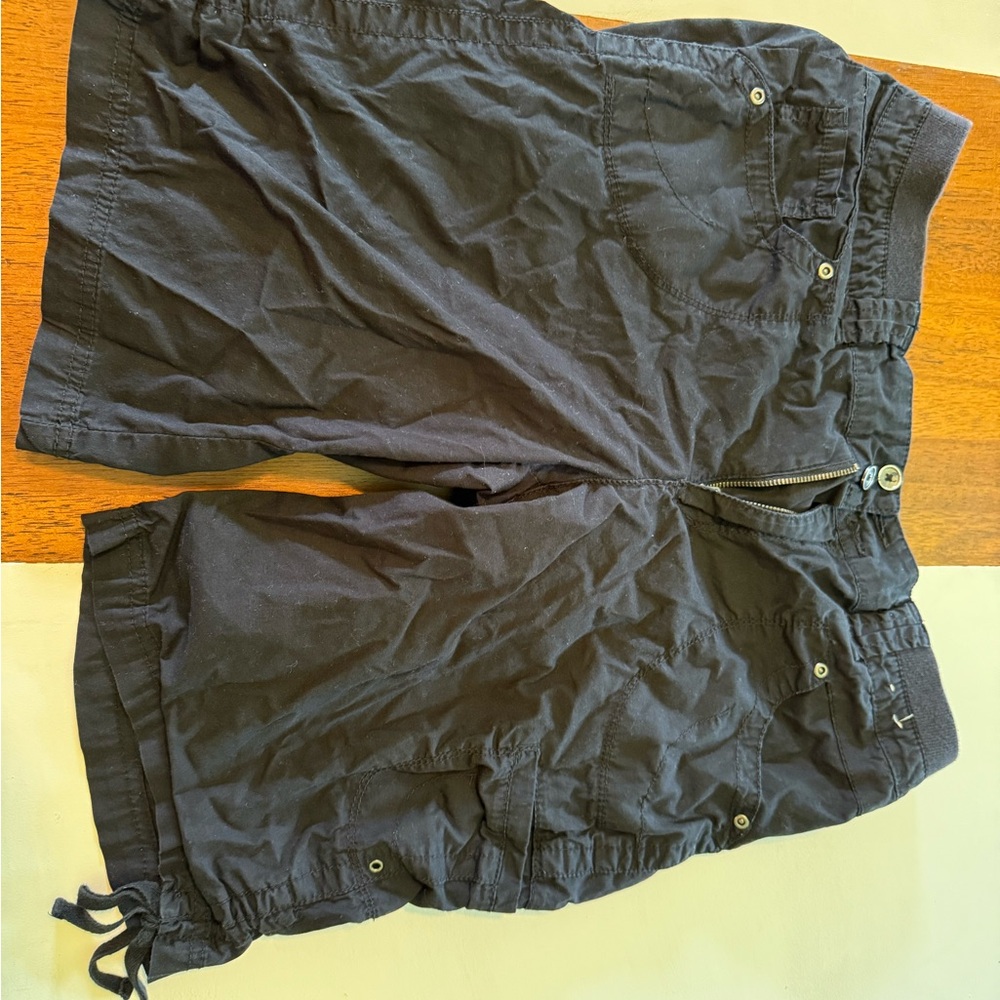 Black Cargo Shorts with Adjustable Hem and Relaxed Fit